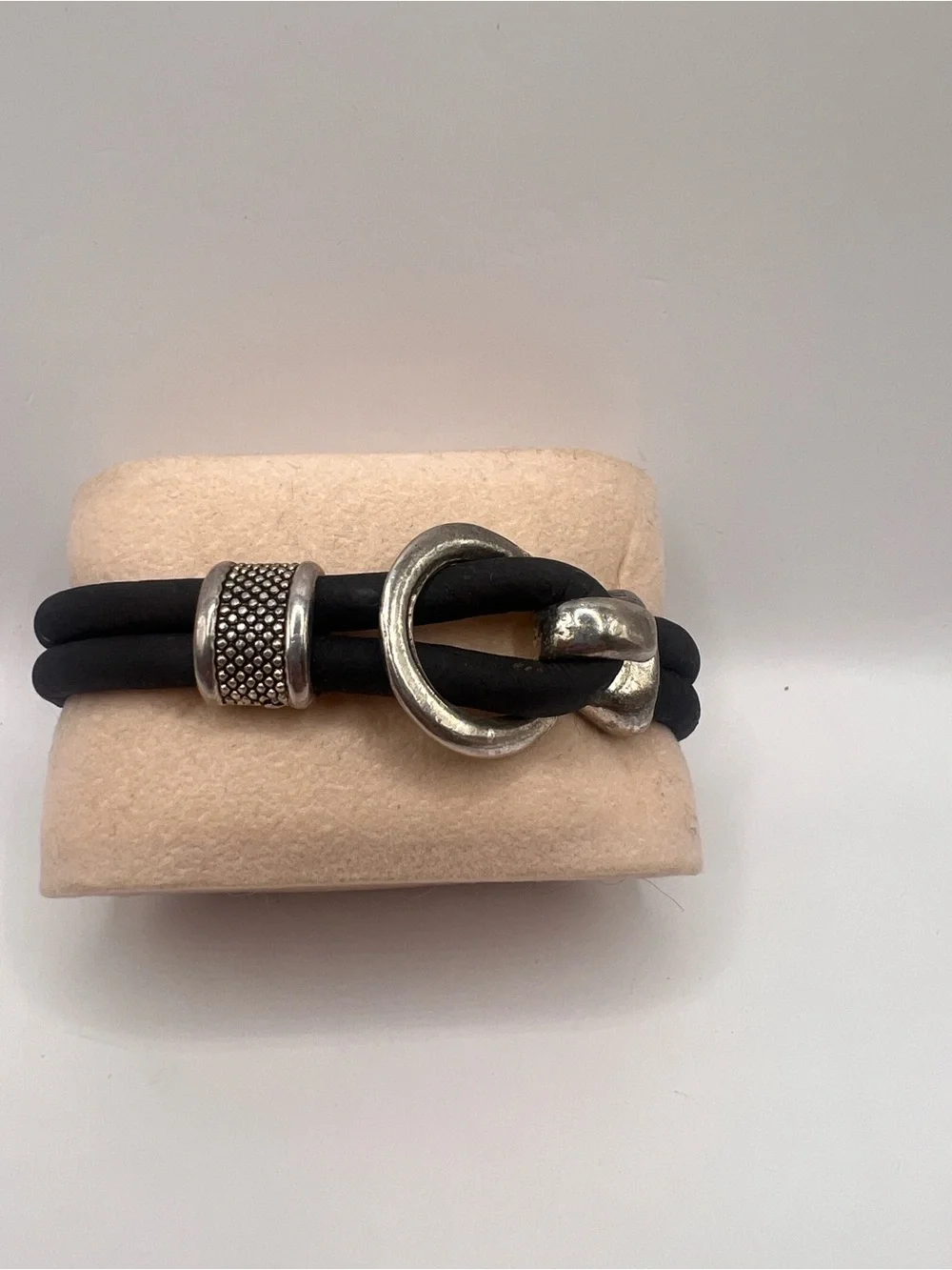 Black Double-Strand leather look cord Bracelet with Silver Accent